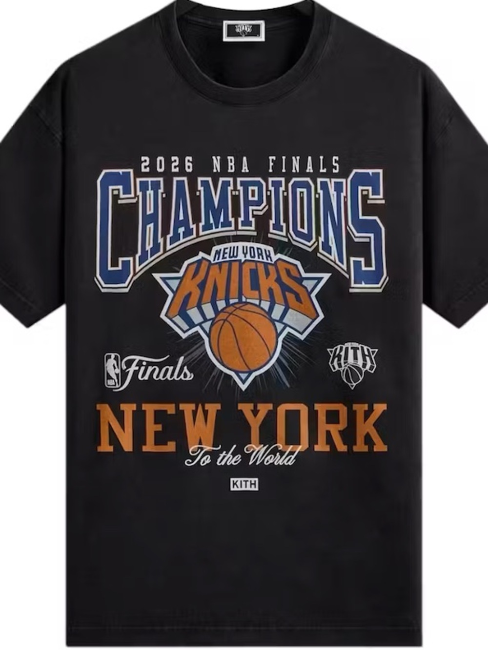 NWT Kith Black New York Knicks 'Champions' Graphic Tee with Orange & Blue Logo
